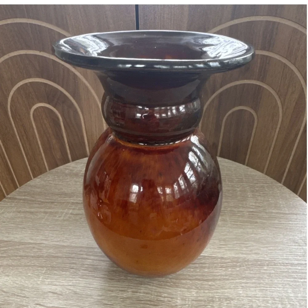 Vintage Mid Century Brown Ceramic Vase Pottery Art Home Decor Accent MCM